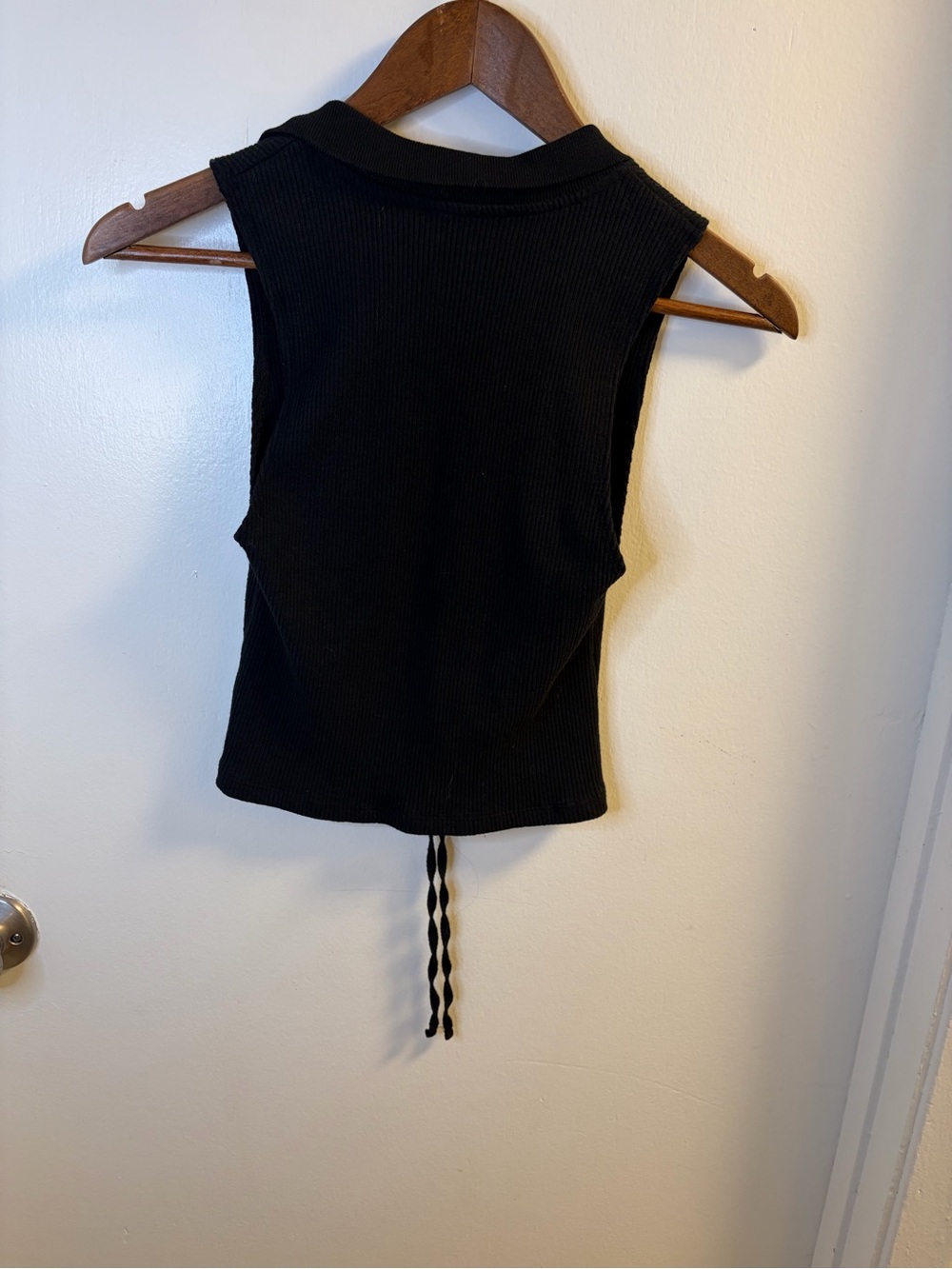 Zara Black Ribbed Collared Ruched Drawstring Tank Top Size M - Picture 5 of 11